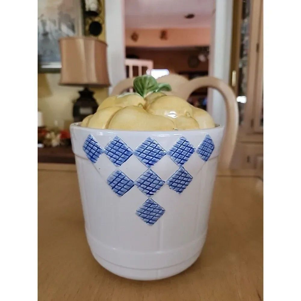 Pear Topped Canister, ceramic, blue, yellow,  COLLECTIBLE!!